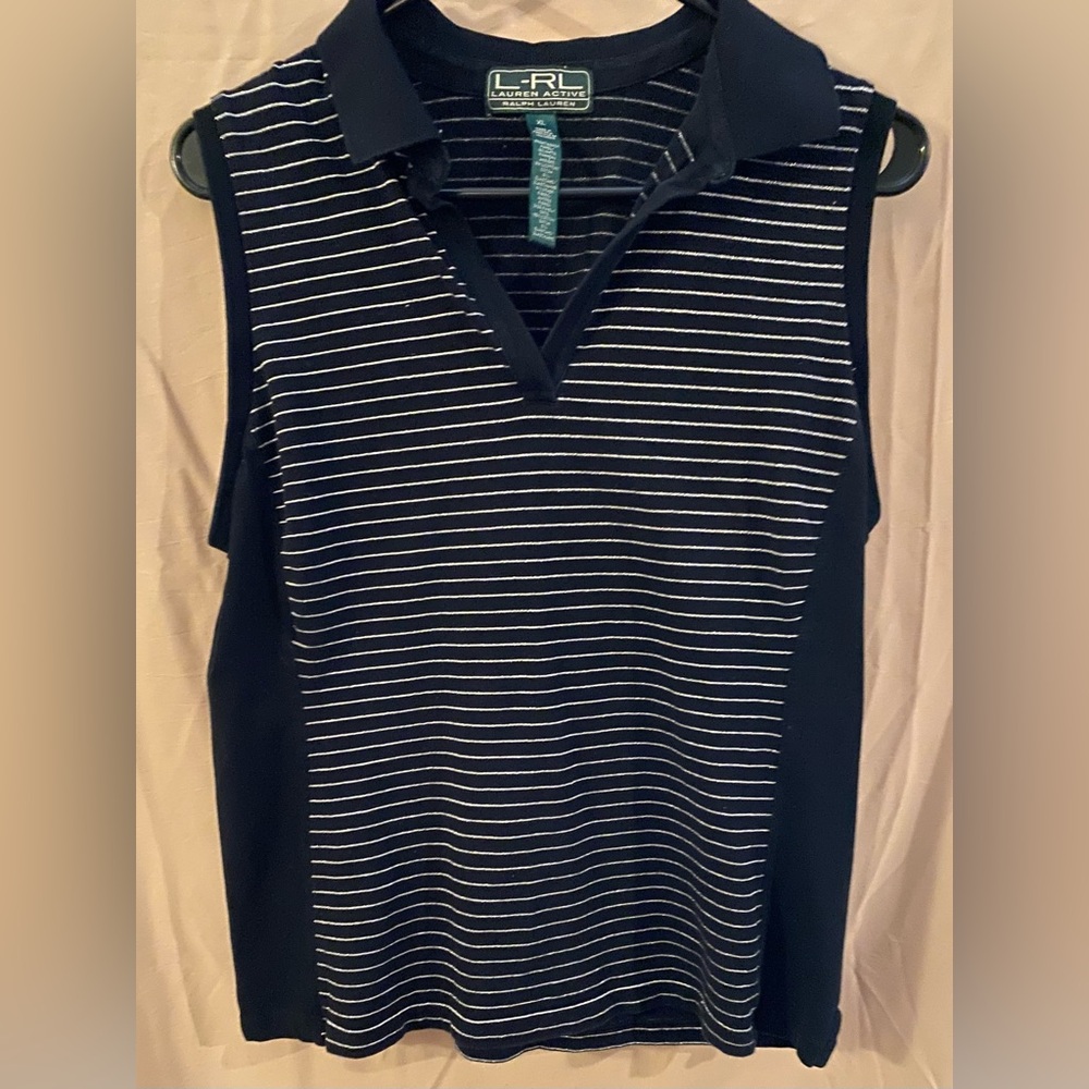 Lauren Ralph Lauren Top~Black w/Silver Metallic Stripe